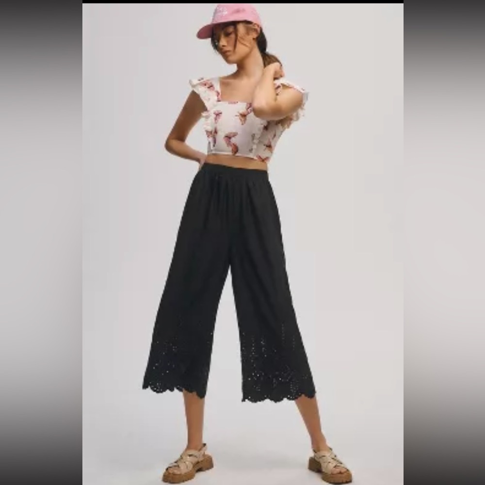 Anthropologe Eyelet Trimmed Palazzo Pants NWT